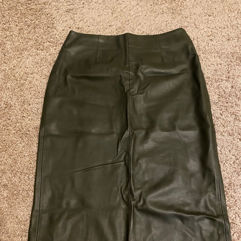 Zara pleather dark green high waisted skirt